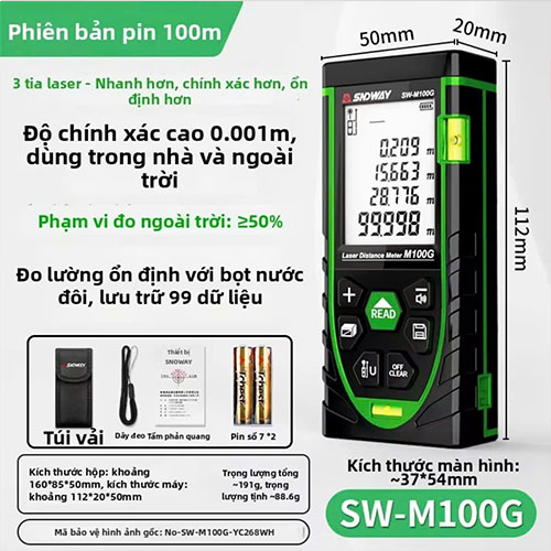 Máy đo khoảng cách Sndway SW-M100G đo 100m tia xanh