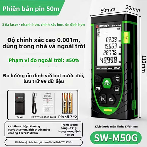 Máy đo khoảng cách Sndway SW-M50G đo 50m tia xanh